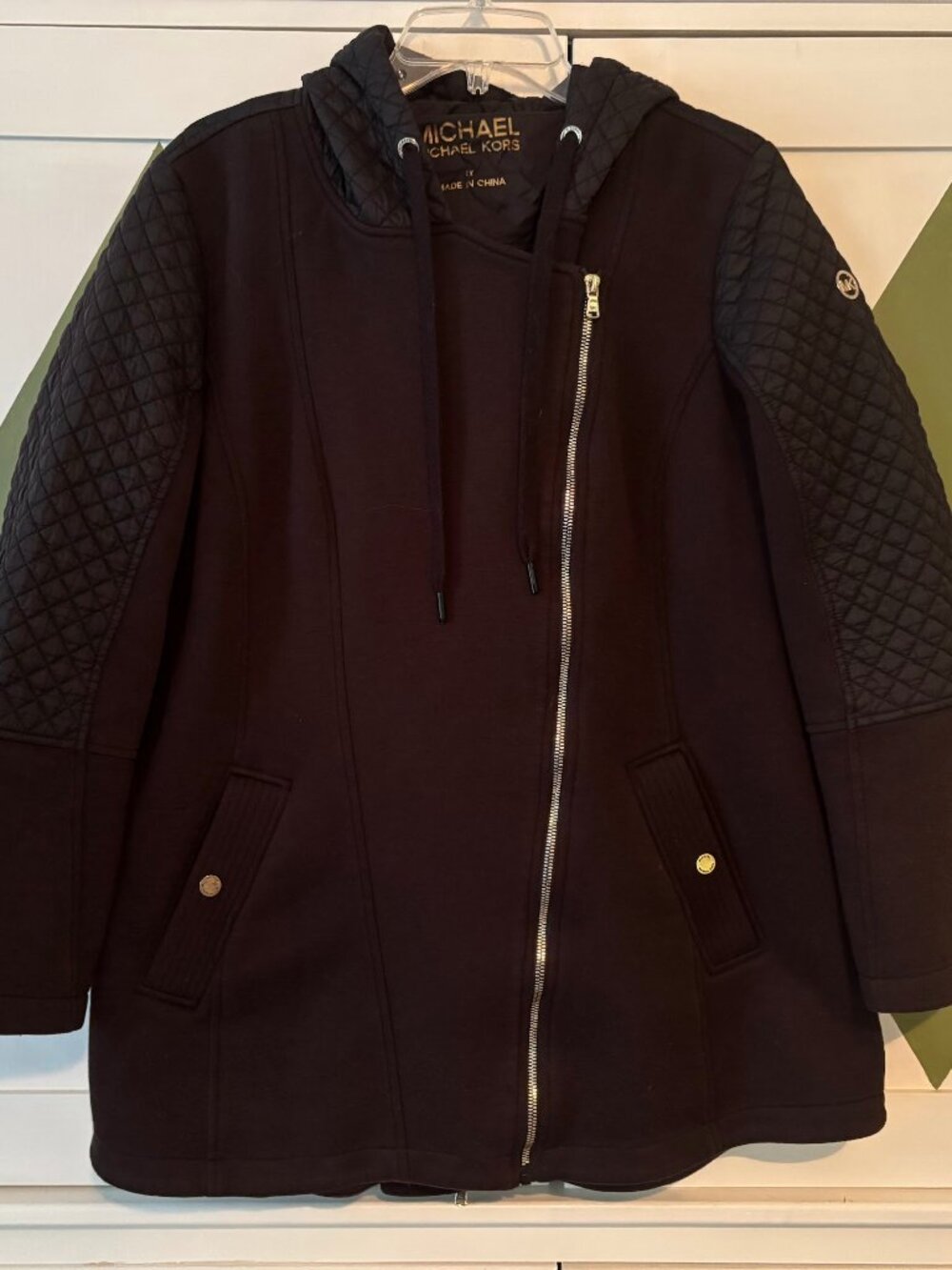 Michael Kors Black/Gold Quilt Hooded Coat